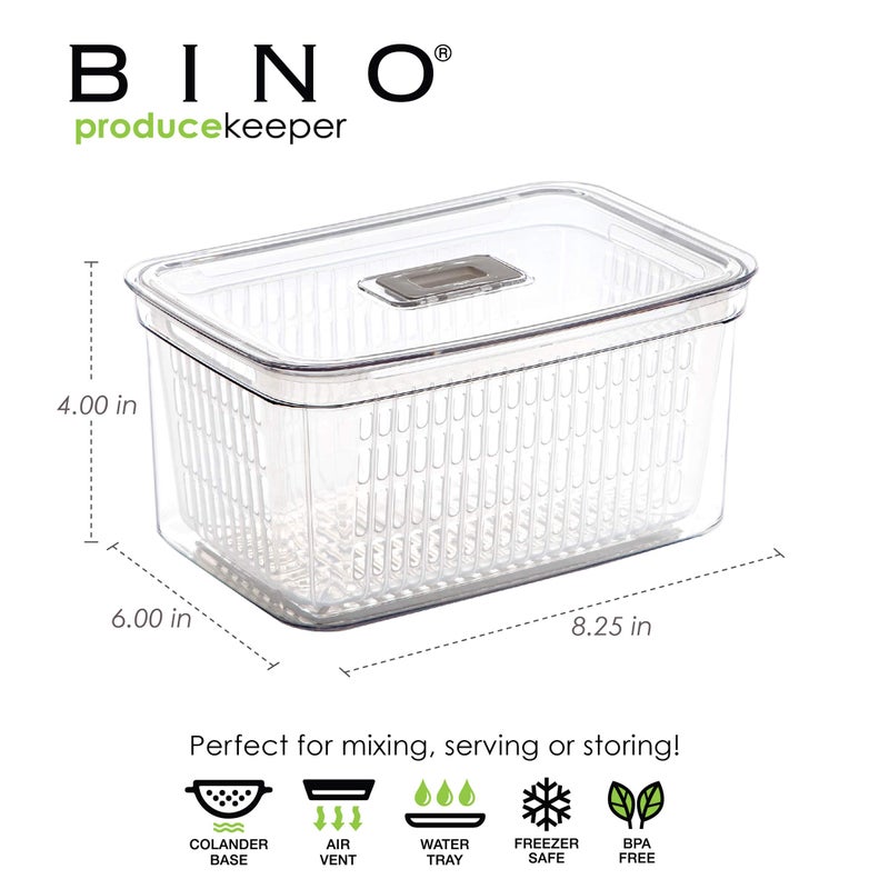 BINO | Produce Saver - 15.2 Cup/3.6L | Fridge Storage Containers for Fruits and Vegetables | Vegetable Storage with Adjustable Air Vent, Removable Basket | BPA-Free Fridge Organizers and Storage - Image 2